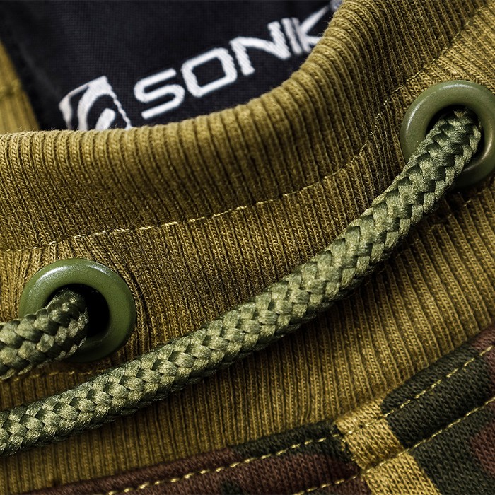 Sonik Camo Fleece Fishing Shorts Close Up 1