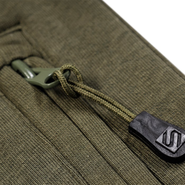 Sonik Green Fleece Fishing Shorts Close Up Zip