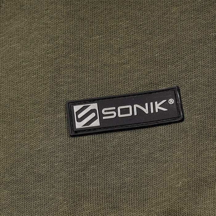 Sonik Green Fishing Hoodie Close Up Logo