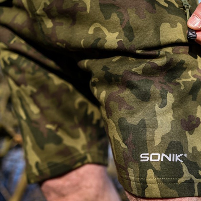Sonik Camo Fleece Fishing Shorts Close Up 1