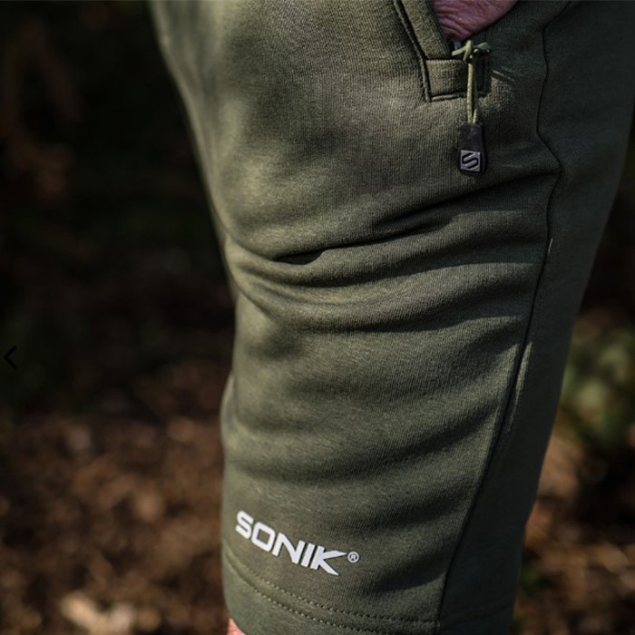 Sonik Green Fleece Fishing Shorts In Use 3