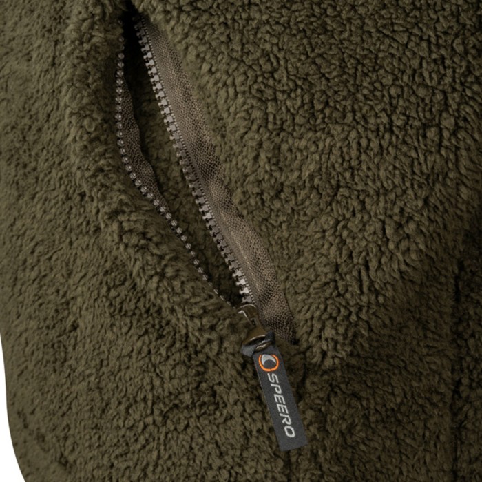 Speero Sherpa Dark Olive Fleece Hoodie Close Up 2