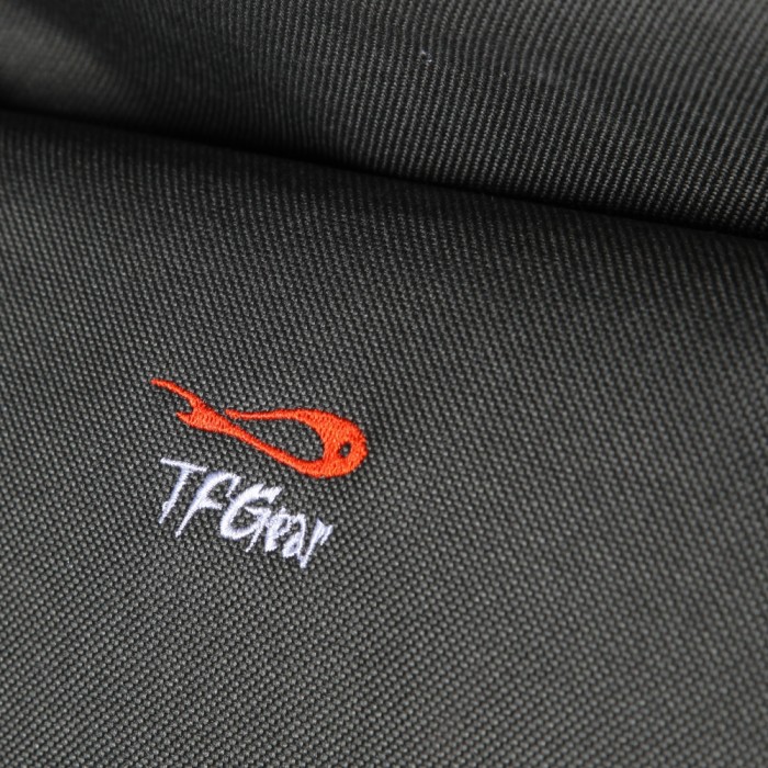 TF Gear Flat Out Reclining Fishing Arm Chair Close Up Logo