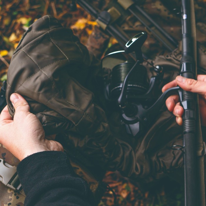 Thinking Anglers Camfleck Fishing Reel Pouch In Use 2
