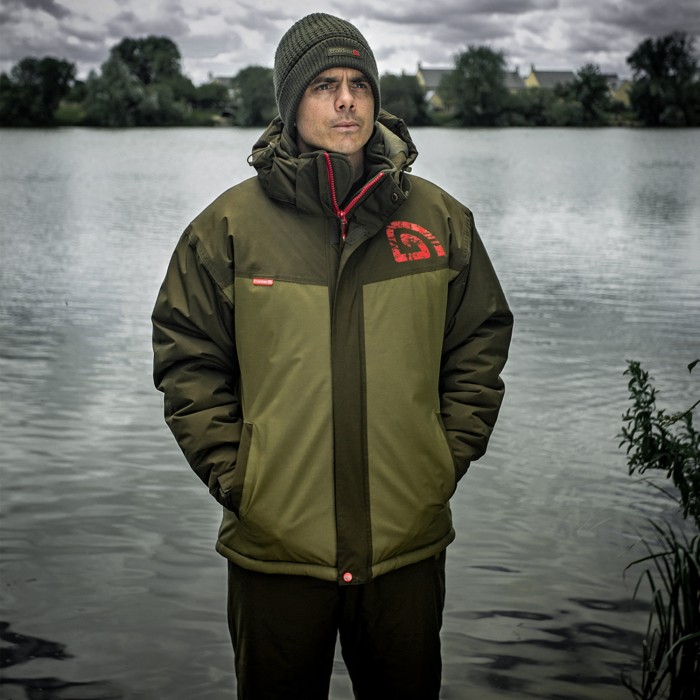 Trakker Core 2-Piece Winter Fishing Suit In Use 1
