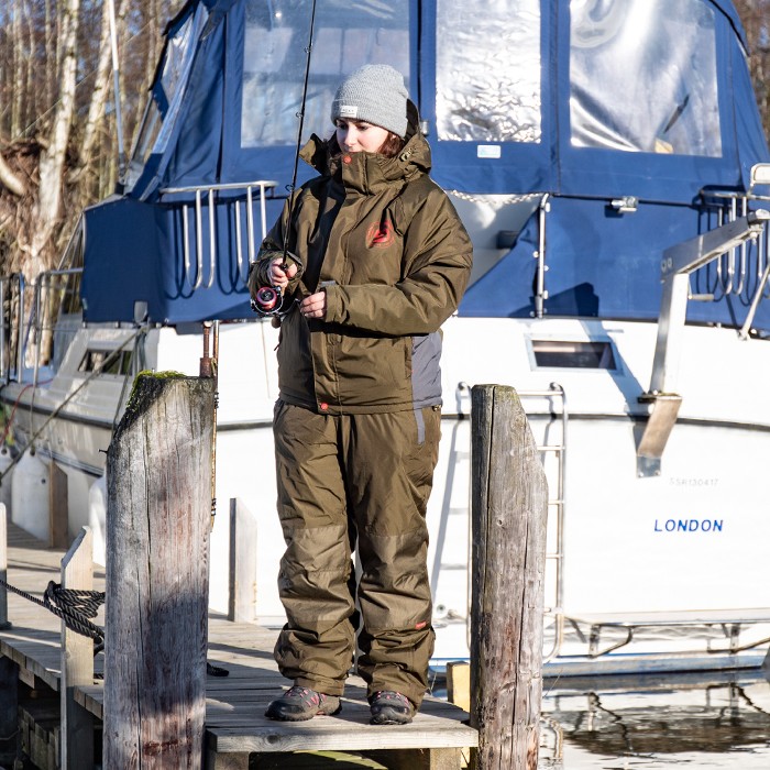 Trakker Core 3-Piece Winter Fishing Suit In Use 1