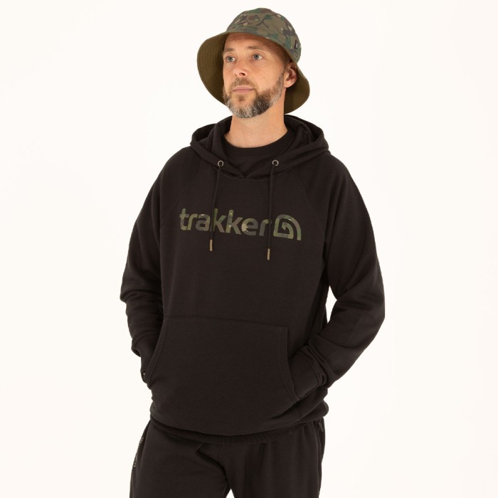 Trakker CR Camo Logo Black Hoodie In Use 1