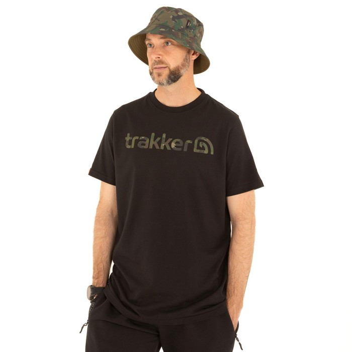Trakker CR Camo Logo Black Fishing T-Shirt In Use 1