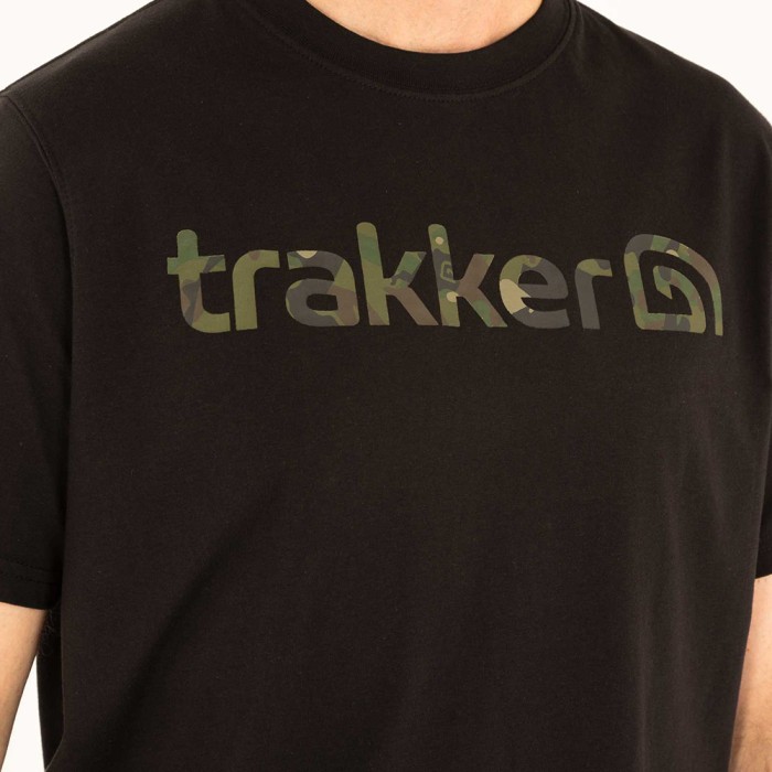 Trakker CR Camo Logo Black Fishing T-Shirt Close Up