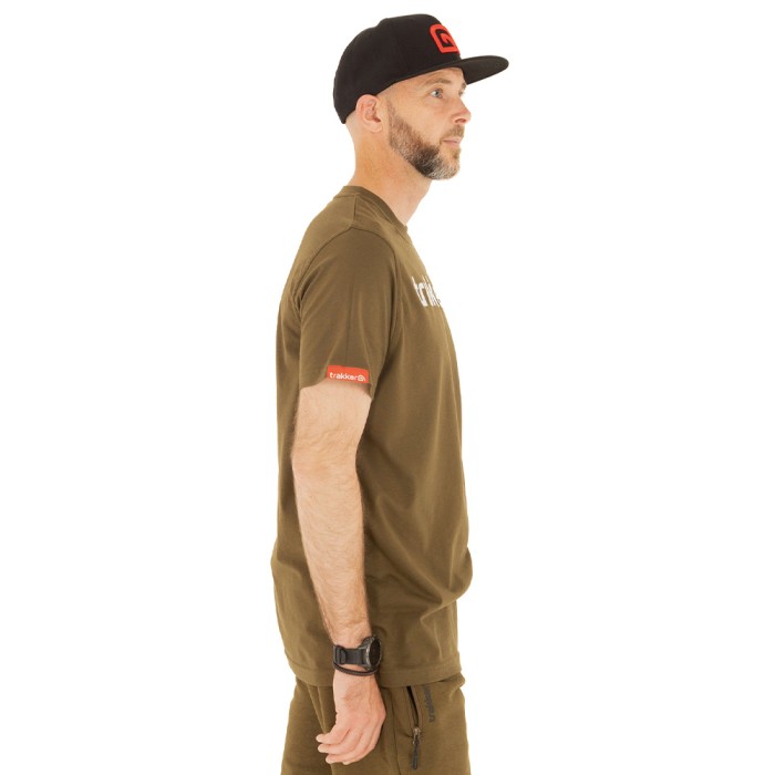 Trakker CR Logo Khaki Green Fishing T-Shirt In Use 3