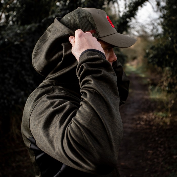 Trakker Marl Fleece Backed Fishing Hoodie In Use 2