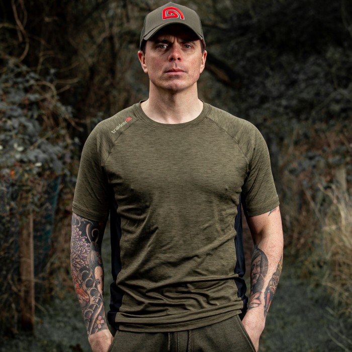 Trakker Marl Moisture Wicking Fishing T-Shirt In Use 1