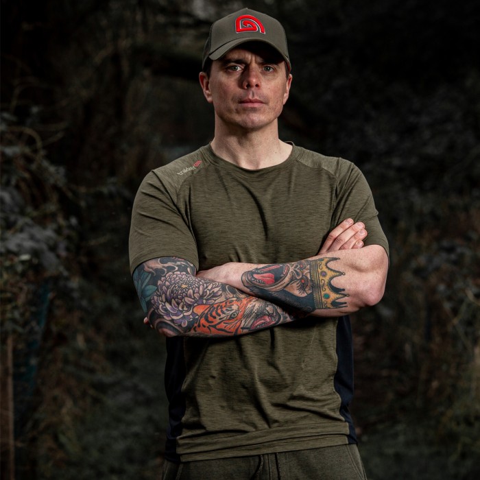 Trakker Marl Moisture Wicking Fishing T-Shirt In Use 3