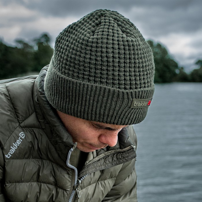 Trakker Textured Lined Fishing Beanie In Use 1