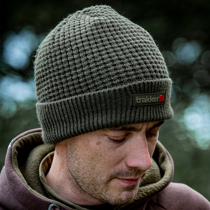 Trakker Textured Lined Fishing Beanie In Use 2
