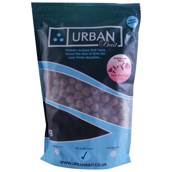 Urban Bait Pink Himalayan Salt Red Spicy Fish Shelf Life Boilies 14mm 1kg