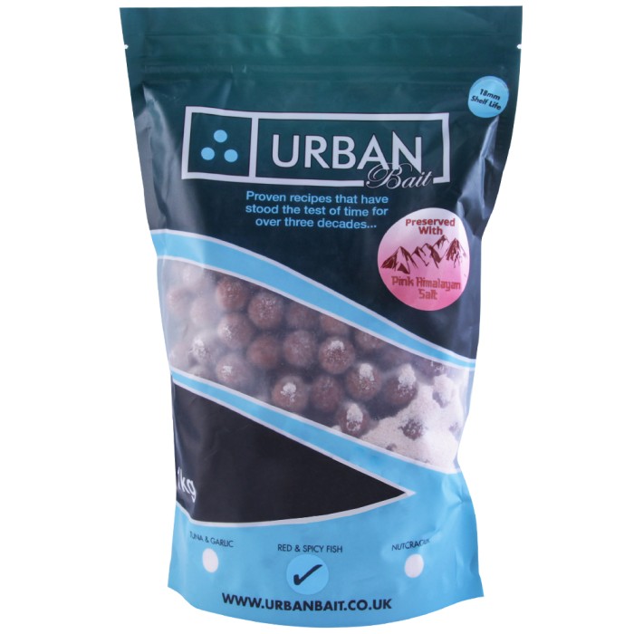 Urban Bait Pink Himalayan Salt Red Spicy Fish Shelf Life Boilies 18mm 1kg