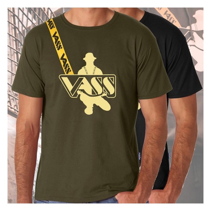 Vass Khaki T-Shirt With Printed Vass Yellow Strap 1