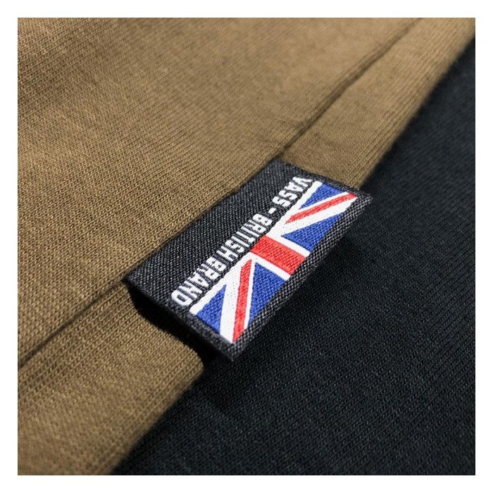 Vass Khaki T-Shirt With Printed Vass Yellow Strap Close Up Material