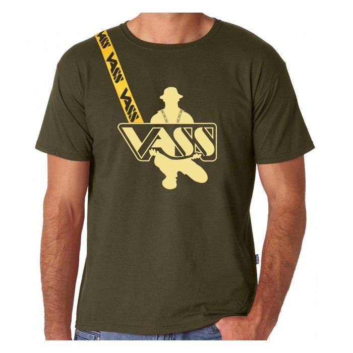 Vass Khaki T-Shirt With Printed Vass Yellow Strap