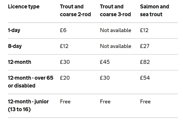 Cost of Fishing Licence UK